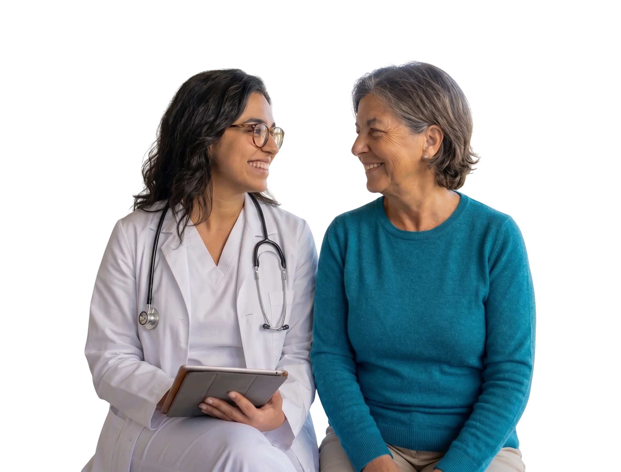 Doctora conversando de forma cercana con una paciente